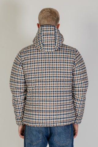 Doudoune à capuche - Marron, beige et bleu foncé