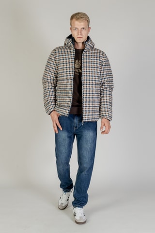 Doudoune à capuche - Marron, beige et bleu foncé