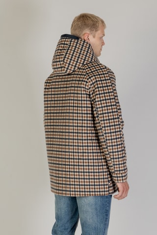 Manteau à capuche en laine - Marron, beige et bleu foncé
