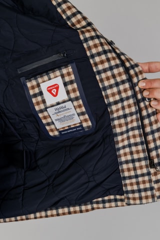 Manteau à capuche en laine - Marron, beige et bleu foncé
