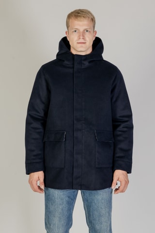 Manteau à capuche en laine - Bleu marine