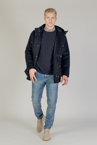 Manteau à capuche en laine - Bleu marine