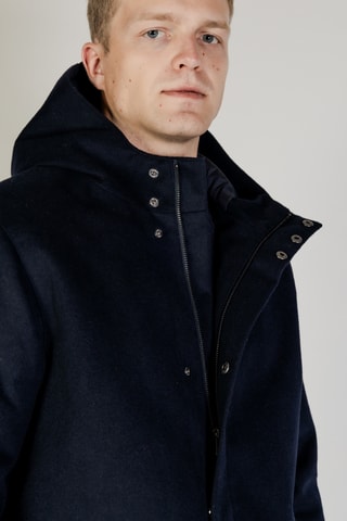 Manteau à capuche en laine - Bleu marine