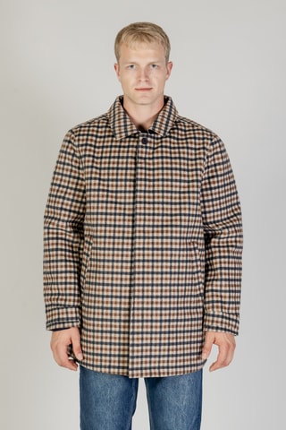 Manteau 2-en-1 en laine - Marron, beige et bleu foncé