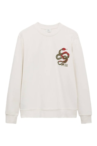Sweat-shirt 100 % coton imprimé graphique poitrine - Blanc