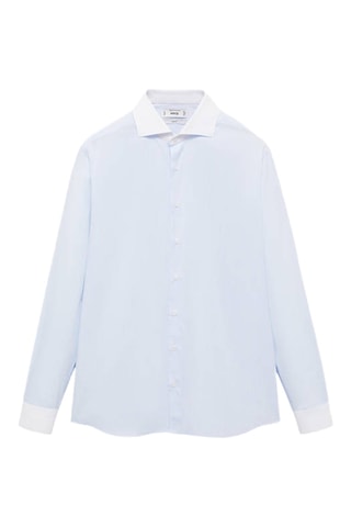 Chemise costume rayée col contrasté - Bleu