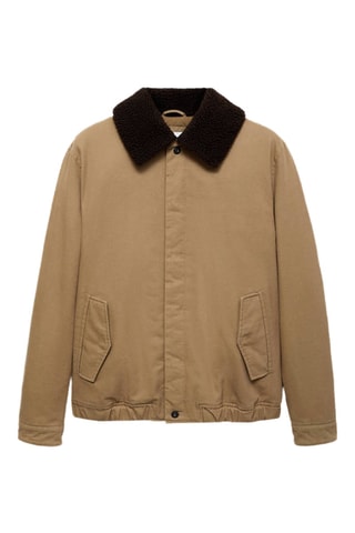 Blouson matelassé col imitation mouton retourné - Marron