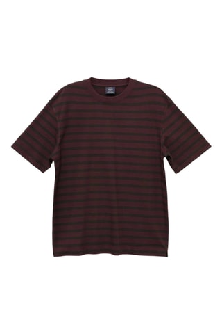 T-shirt 100 % coton rayures relaxed-fit - Marron foncé