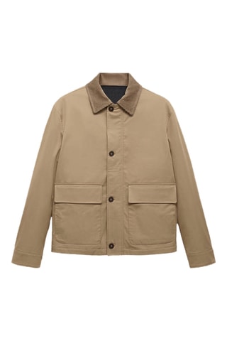 Veste résistante à l’eau col en velours côtelé - Beige
