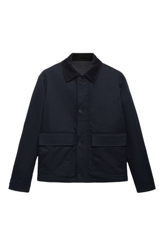Veste résistante à l’eau col en velours côtelé - Bleu marine