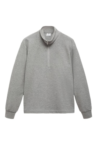 Sweat-shirt coton col zippé - Gris