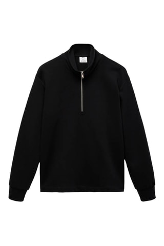 Sweat-shirt coton col zippé - Noir