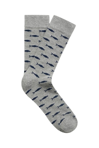 Chaussettes coton imprimé poissons - Gris