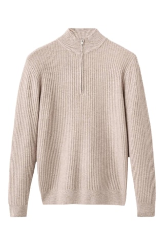 Pull-over maille côtelée col zippé - Beige