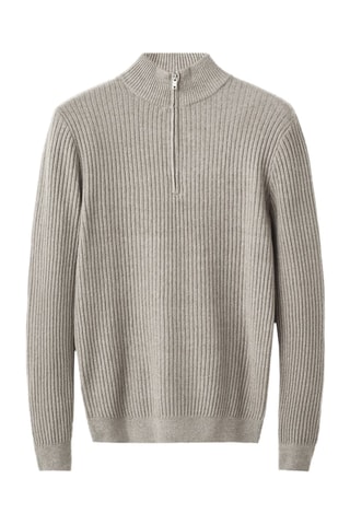 Pull-over maille côtelée col zippé - Vert clair