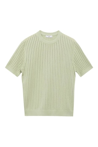 T-shirt coton ajouré rayures - Vert