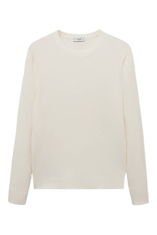 Pull coton maille fine côtelée - Blanc