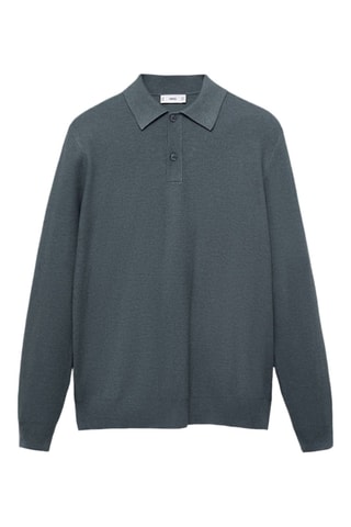Pull-over polo coton microstructure - Bleu
