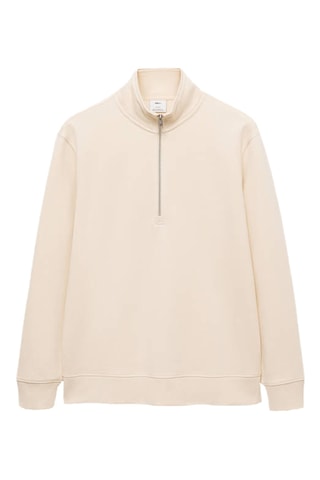 Sweat-shirt regular-fit col zippé - Écru