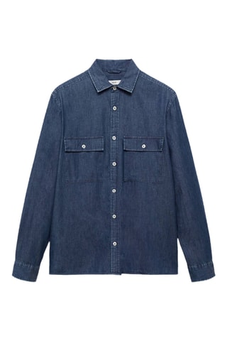Chemise chambray 100 % coton - Bleu marine