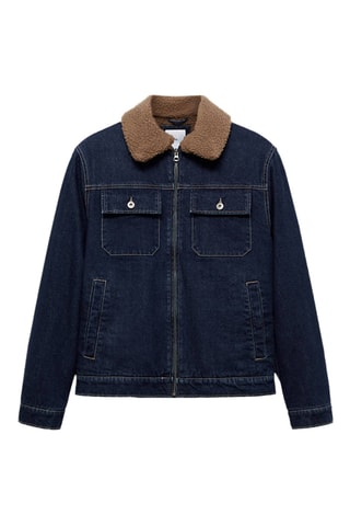 Blouson en jean intérieur imitation mouton retourné - Bleu marine