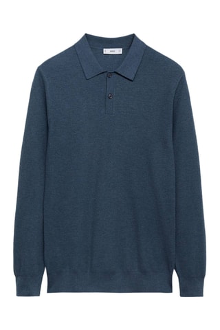 Pull-over polo maille coton microstructure - Bleu