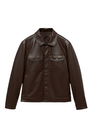 Blouson simili-cuir poches - Marron
