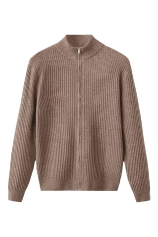 Cardigan maille côtelée à zip - Marron