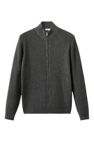Cardigan maille côtelée à zip - Vert foncé