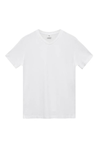 T-shirt col en V slim-fit 100 % coton - Blanc