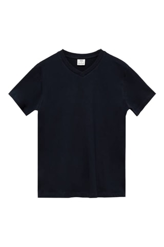 T-shirt col en V slim-fit 100 % coton - Bleu marine