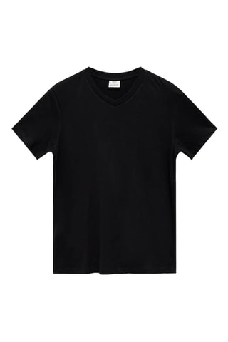 T-shirt col en V slim-fit 100 % coton - Noir