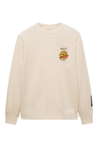 Sweat-shirt coton imprimé graphique - Écru