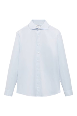 Chemise costume slim-fit tissu twill boutons de manchette - Bleu