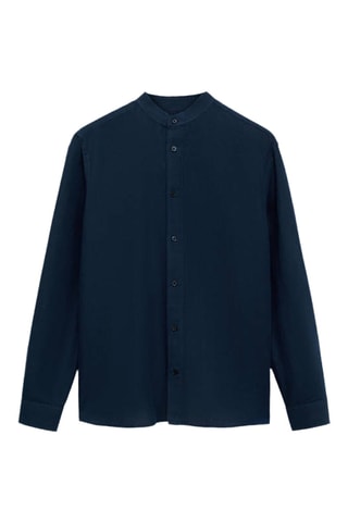 Chemise lin col mao - Bleu marine