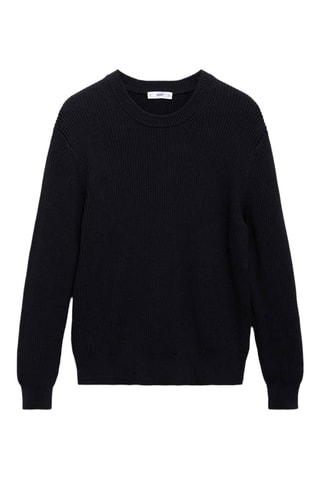 Pull coton maille fine côtelée - Bleu marine