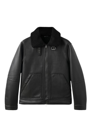 Blouson simili-cuir imitation mouton retourné - Noir