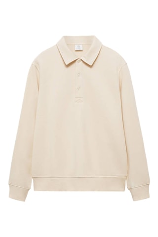 Sweat polo en coton gratté regular-fit - Écru
