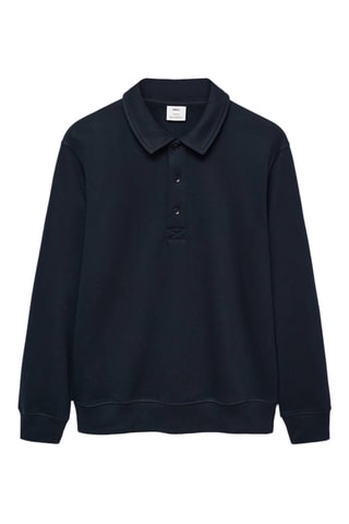 Sweat polo en coton gratté regular-fit - Bleu marine
