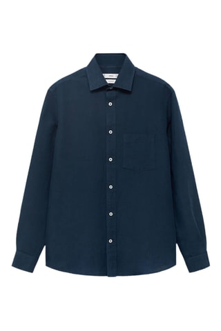 Chemise lin poche - Bleu marine