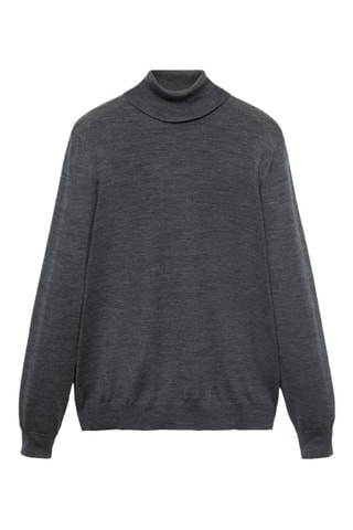 Pull-over 100 % laine mérinos col montant - Gris