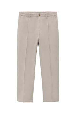 Pantalon droit à plis en coton lyocell - Gris clair