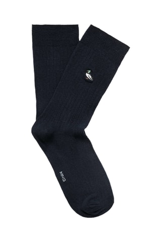 Chaussettes brodées coton - Bleu marine