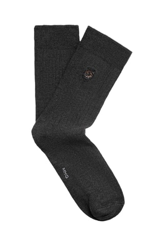 Chaussettes brodées coton - Gris