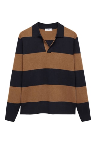 Pull-over polo motif rayé - Bleu marine