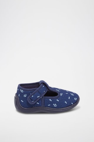 Chaussons forme salomé à imprimé poissons - Bleu