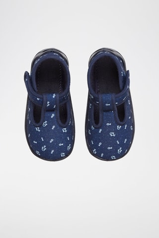 Chaussons forme salomé à imprimé poissons - Bleu