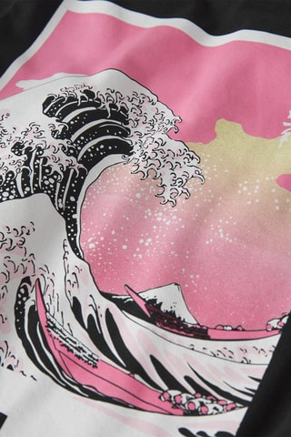 T-shirt Regular Fit The Big Wave van Kanagawa Katsushika Hokusa -  Zwart