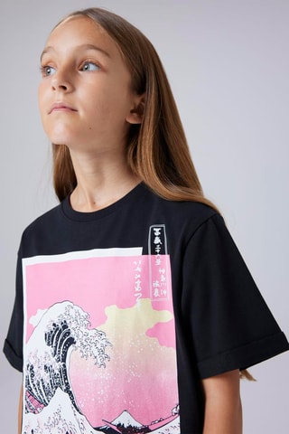 T-shirt Regular Fit The Big Wave van Kanagawa Katsushika Hokusa -  Zwart
