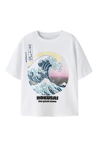 T-shirt Regular Fit The Big Wave van Kanagawa Katsushika Hokusa -  Wit